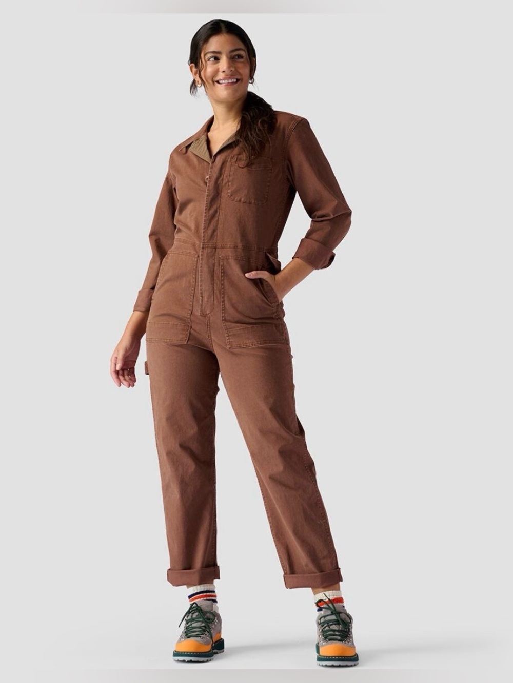 STOIC Long Sleeve Venture Jumpsuit Womens Brown . Size M Garden Workwear